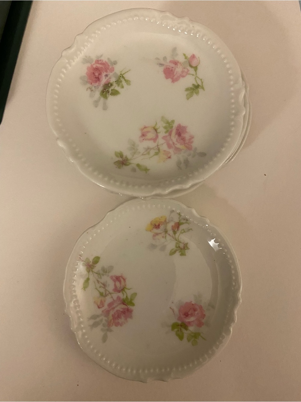 7 Antique Limoges Coronet Floral Porcelain Butter Pat Plates - Pink Rose Pattern